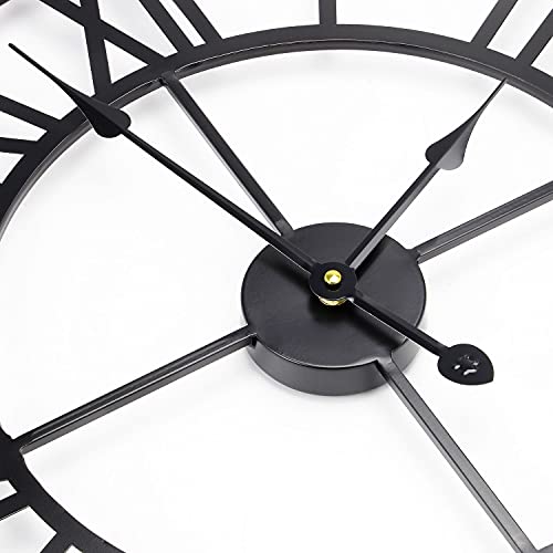Taylor & Brown Vintage Large 60cm Wall Clock Round Metal Silent Non-ticking Battery Operated Black Roman Numerals Clocks for Home, Office, Indoor, Outdoor Garden - Image 4
