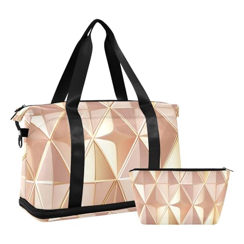 Gold Rose Gold Travel Duffel Bags Carry on Bag with Toiletry Bag for Trip Foldable