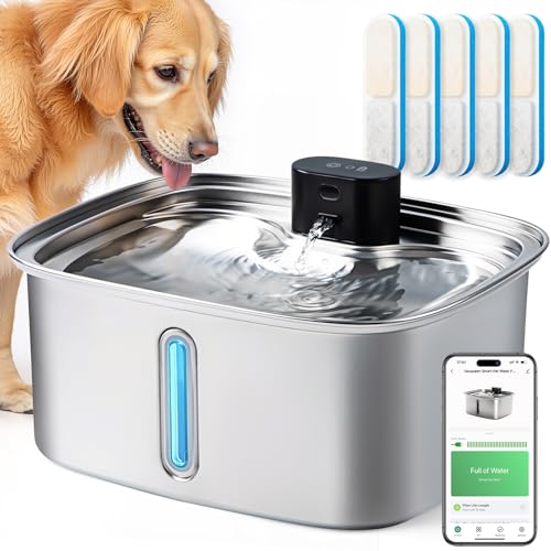 Vacqueen Smart Pet Water Fountain, 10L/338Oz Stainless Steel Cat Water Fountain with APP Monitoring, Automatic Dog Water Bowl Dispenser for Large Dogs Cats Mutil-Pets, Indoor and Outdoor