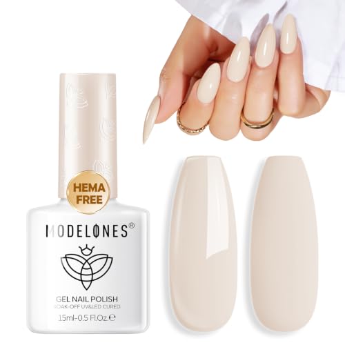 Image of modelones Beige White Gel Nail Polish 15ML, Hema Free Fall Soak-Off UV Gel Polish - 28+Days Long-Lasting Nail Art DIY Manicure Kit Home Salon Women Gifts