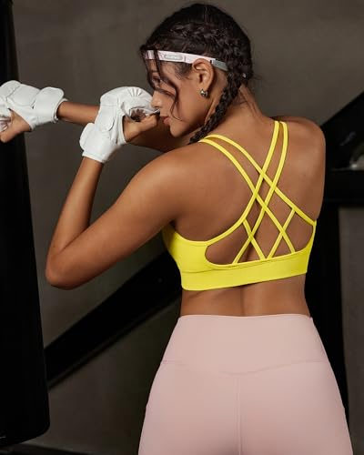 Image of RUNNING GIRL Sports Bras for Women 3Pack Strappy Bra | Medium Support, Removable Pads, Padded,Yoga, Pilates,Ultra Strectch,Comfort,Scoop Neck, Spaghetti Strap,Criss Cross Back
