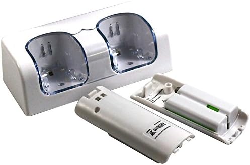 Sminiker Professional Dual Wii Remote Charger Charging Station with 2 Rechargeable Batteries & LED Light for Wii Remote Control- (Original Wii Controllers Not Included)White