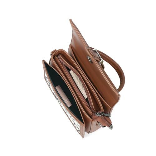 Image of EXOTIC Rosetta Structured Sling Bag for Women | Printed Panel Handbag with Top Handle & Detachable Crossbody Strap | Multi-Compartment Satchel Purse