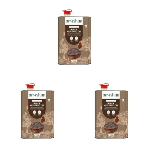 Image of Anveshan Wood Cold Pressed Mustard Oil - 5 Litre | Tin Can | Black Mustard Oil | Kacchi Ghani | | A1 Grade Mustard Seeds & 0 trans fat| Rich Aroma | Naturally Cholesterol Free & Goodness of Omega 3