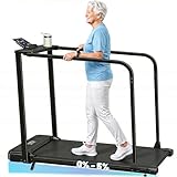 Walking Pad with Long Handrails for Seniors - Compact Treadmill with Incline for Home, Recovery Machine with Wheels, Remote Control, LED Display, Cup & Phone Holder