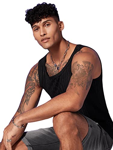 Sweatyrocks Men's Sleeveless Round Neck Solid Sheer Fitness Stretch Tank Top Black Xxl #TOP29