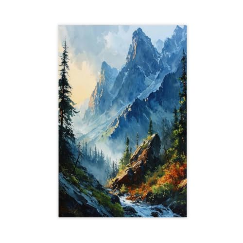 Peinture à l'aquarelle haut de gamme grand format paysage de montagne sur toile