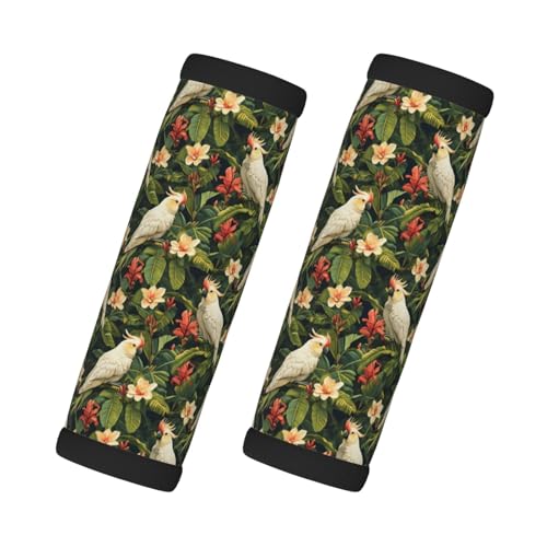 2 Pcs Luggage Handle Wraps for Suitcase - Fashion White Parrots and Flowers Print Luggage Handle Covers, Suitcase Tags Identifiers for Suitcases, Travel Essentials for Flying Accessories
