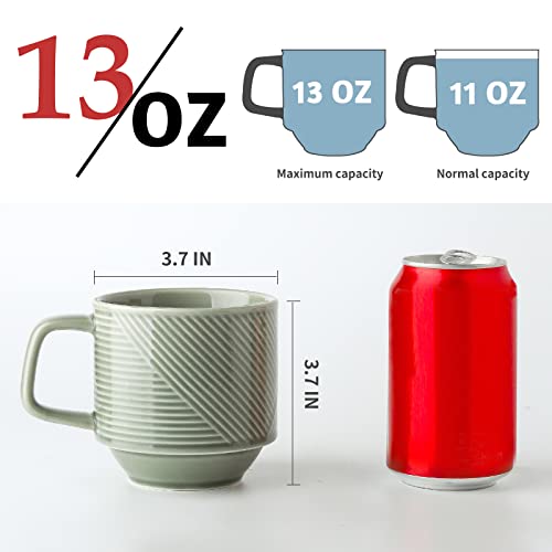 Adewnest Stackable Coffee Mug Set: 4 Pcs 13 Oz Large Stacking Coffee Cups Ceramic For Cappuccino Latte - Big Porcelain Tea Mugs For Home & Office - Microwave Safe Stacked Mugs Set Of 4 (Pea Green) #TOP1