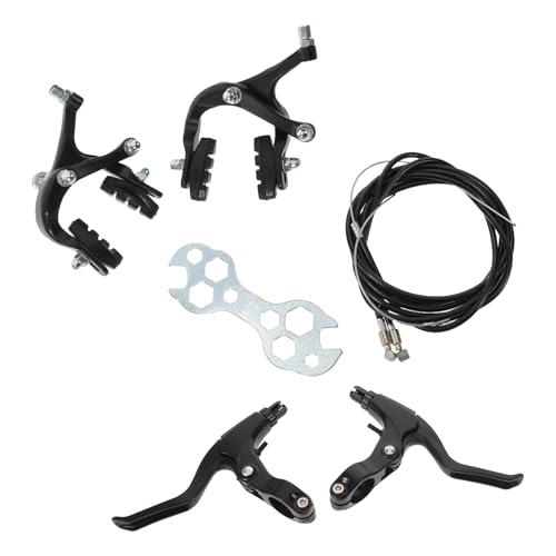 Alasum Complete Mountain Bike Brake Set with Hydraulic V-Type Caliper Levers, Front and Rear Rim Brakes, Inner and Outer Cables Kit in Black for Cycling Maintenance and Replacement