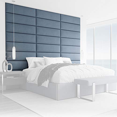 Vänt Upholstered Wall Panels - Queen/Full Size Wall Mounted Headboards - Micro Suede Blue - Pack Of 4 Panels (Each Individual Panel 30"X11.5") #TOP3