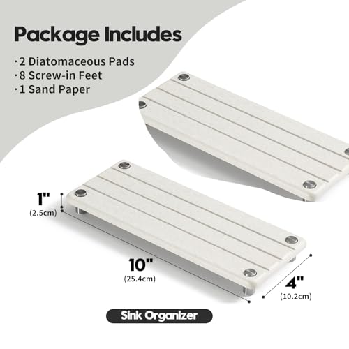 Razborci 2 Pack Fast Drying Water Absorbing Diatomite Stone Mat Tray for Kitchen & Bathroom Counter - Instant Dry Sink Caddy Organizer - Vanity Holder for Soap and Sponge – Beige Gray 10" x 4" by Razborci - Image 4