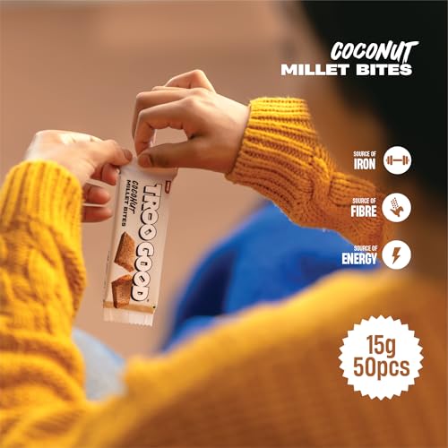 Image of TROOGOOD Coconut Millet Chikki | Iron & Fiber Rich, High-Energy Jaggery Snack Bars | No Preservatives Or Colors | Barfi | Chikki | Jar Of 50Pcs, 15 Gram Each