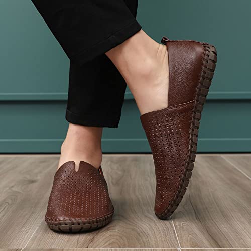 Men's Genuine Leather Loafer Shoes Slip On Soft Walking Shoes Perforated Driving Shoes4