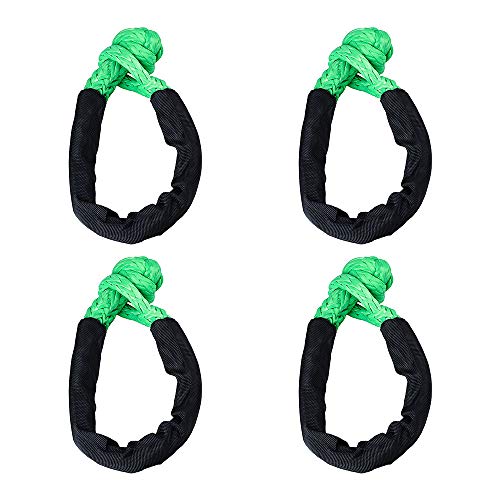 4pcs Green Soft Synthetic Shackle Rope 38,000lbs Black Protective Sleeve for 4DW Off-Road Towing Truck ATV UTV SUV 4X4 Boat Water Craft