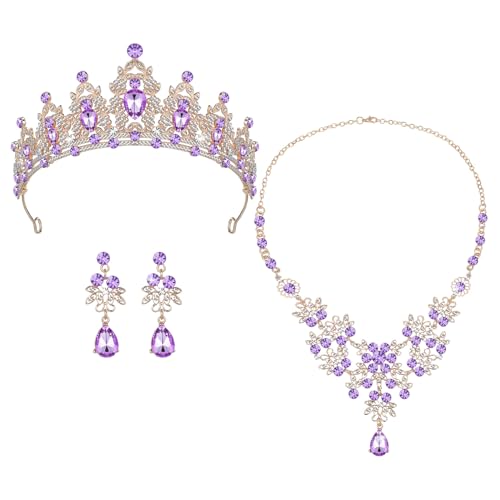 Juego de joyas de boda KOMBIUDA con pedrería fina y tiara de aleación de zinc para novias