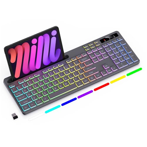Soueto Wireless Keyboard with 7-Color RGB Backlit, Full-Size...