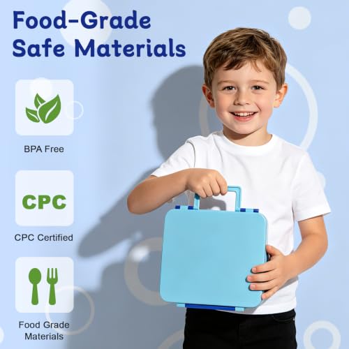 Image of Kids Lunch Box 4 Compartment Bento with 8oz Food Jar,Blue