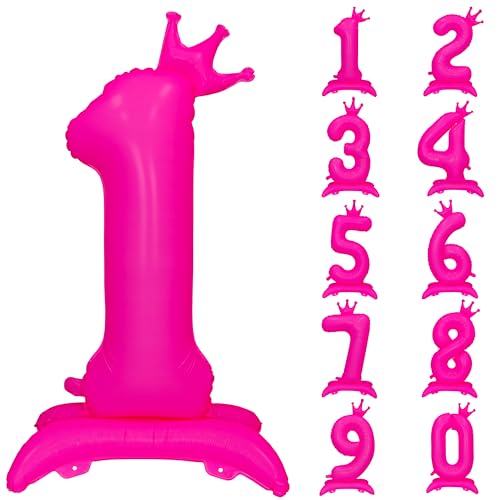 Fluorescent Pink Crown Number 1 Foil Balloon Neon Glow In The Dark Balloon