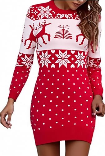 Uniexcosm Strickkleid Damen Weihnachten Elegant Pulloverkleid Langarm Rundhals Weihnachten Winterkleid Modischer Strickpullover Weihnachtskleid für...
