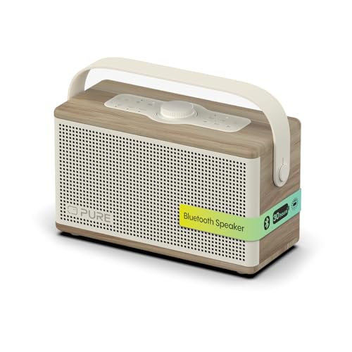 Pure Classic Aura Portable Bluetooth Speaker 40W with 5000mAh Battery, Powerbank Function, Ambient Light, 30h Playtime, USB-C, AUX, IPX2 Splashproof – Cotton White/Oak