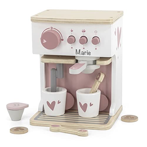 Babygeschenk zum 1. Geburtstag Mädchen - Holzspielzeug Holz Espresso Kaffeemaschine rosa | Label-Label | Personalisiert mit Name