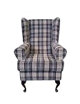 Orthopaedic high back, 21" seat height armchair in luxury tartan fabric