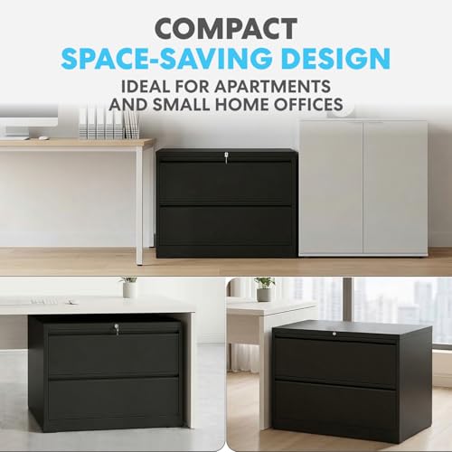 SIMPLI-Magic 2-Drawer File Cabinet with Lock - Metal Filing Cabinet for Home Office, Letter/Legal/F4/A4 Hanging Files, Compact Space-Saving Design, Black by SIMPLI-MAGIC - Image 5