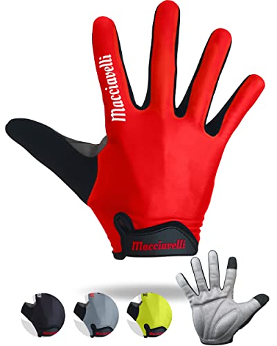 MACCIAVELLI® - Guanti MTB, Guanti Bici, Guanti Touch Screen adatti per Bici da Strada e Mountain Bike, Guanti Ciclismo per Uomo e Donna (Rosso)