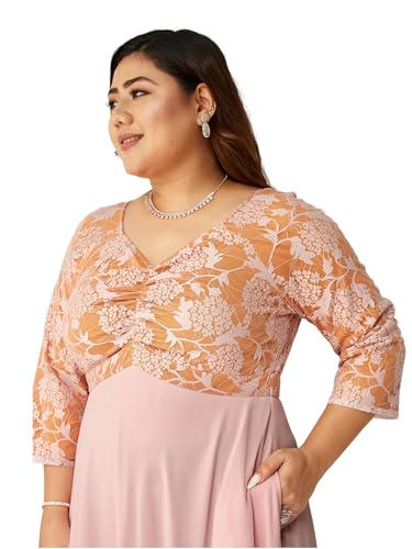 Image of Miss Chase A+ Women's Floral Printed Relaxed Fit V -Neck 3 /4Th Sleeve Georgette Maxi Dress