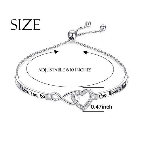 Yinshan 925 Sterling Silver Heart Infinity Bracelet For Women Engraved I Love You To The Moon And Back Adjustable Bracelets For Daughter Girlfriend Wife Valentine Day Gifts #TOP5