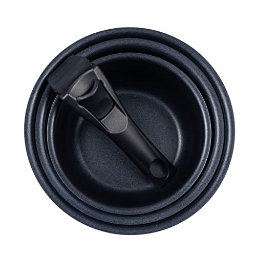 BERGNER Black Edition | Set de 3 Casseroles de Cuisine de 16, 18 et 20 cm + 1 Manche Ergonomique et Amovible | Aluminium Pressé et Antiadhésif | Pour tous Types de Cuisinières et de Four – Image 3