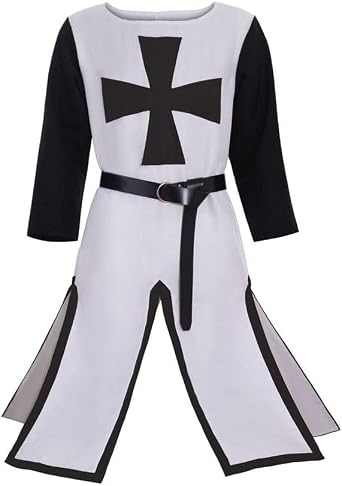 Medieval Warriors Knight Crusader Costume Men Cross Tabard Surcoat Tunic Clothes