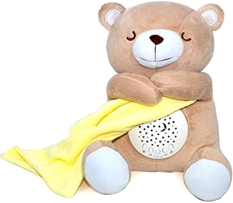 Baby Sound Soother, Cry Activated Sensor Toy Bear White Noise Sound Machine, Toddler Sleep Aid Stars Night Light Projector, 15 Lullabies and Heartbeat sounds, Unique Boy Baby or Girl Baby Gifts