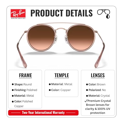 Image of Ray-Ban RB3647N ROUND DOUBLE BRIDGE Round Shaped Sunglasses for Men & Women with Official RAYBAN Eyewear Kit