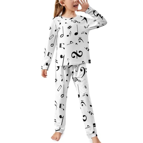 Black And White Music NotesChildren's Pajama Set Round Neck Long Sleeve Top + Pants Two-piece Set150CM