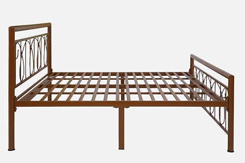 Image of Kovu Metal King Size Bed Without Storage | Wrought Iron Double Bed with Headboard & Footboard | Sturdy Powder Coated Platform Bed King Size Cot for BedroomLivingRoom Brown (75x72)