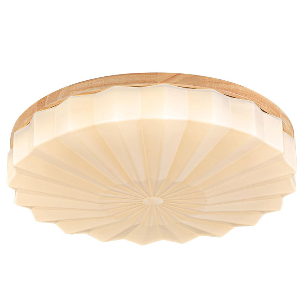 Okrągła dębowa lampa sufitowa o średnicy 50 cm (19,7 cala), japoński styl słupka, lampa sufitowa LED 42 W, minimalistyczny styl, z akrylowym kloszem, idealna do sypialni