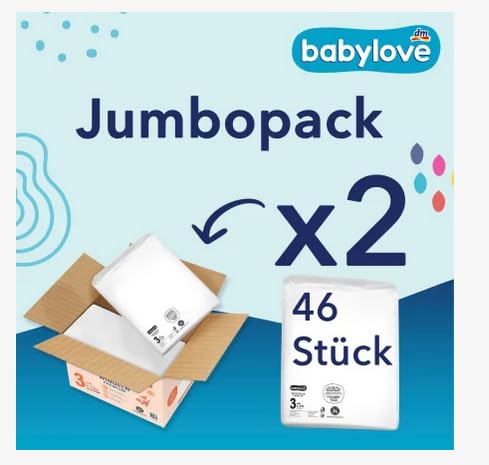 babylove Pieluchy Premium rozm. 3 Midi, (4-9 kg), opakowanie Jumbo Pack, 92 sztuki