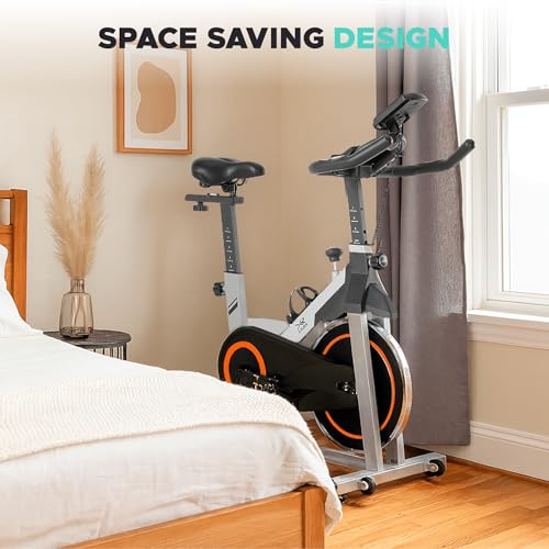 Image of Stationary Exercise Bike for Home, Indoor Cycling Bike with Silent Belt Drive, Adjustable Seat & Resistance, LCD Display, iPad Holder, 264 LBS Weight Capacity