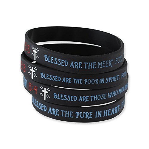 Forge The Beatitudes Bible Verse Wristbands with Christian Cross Symbol - Matthew 5:3, Matthew 5:4, Matthew 5:5, Matthew 5:8 (4 Bracelet (Value Pack))