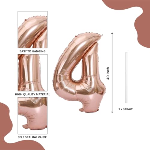 Image of Wanna Party Numerical 4 Rose Gold Balloon for Birthday and Anniversary Party, Number Rose Gold Number Balloon Large Foil Balloon (40inch) (Rose Gold)