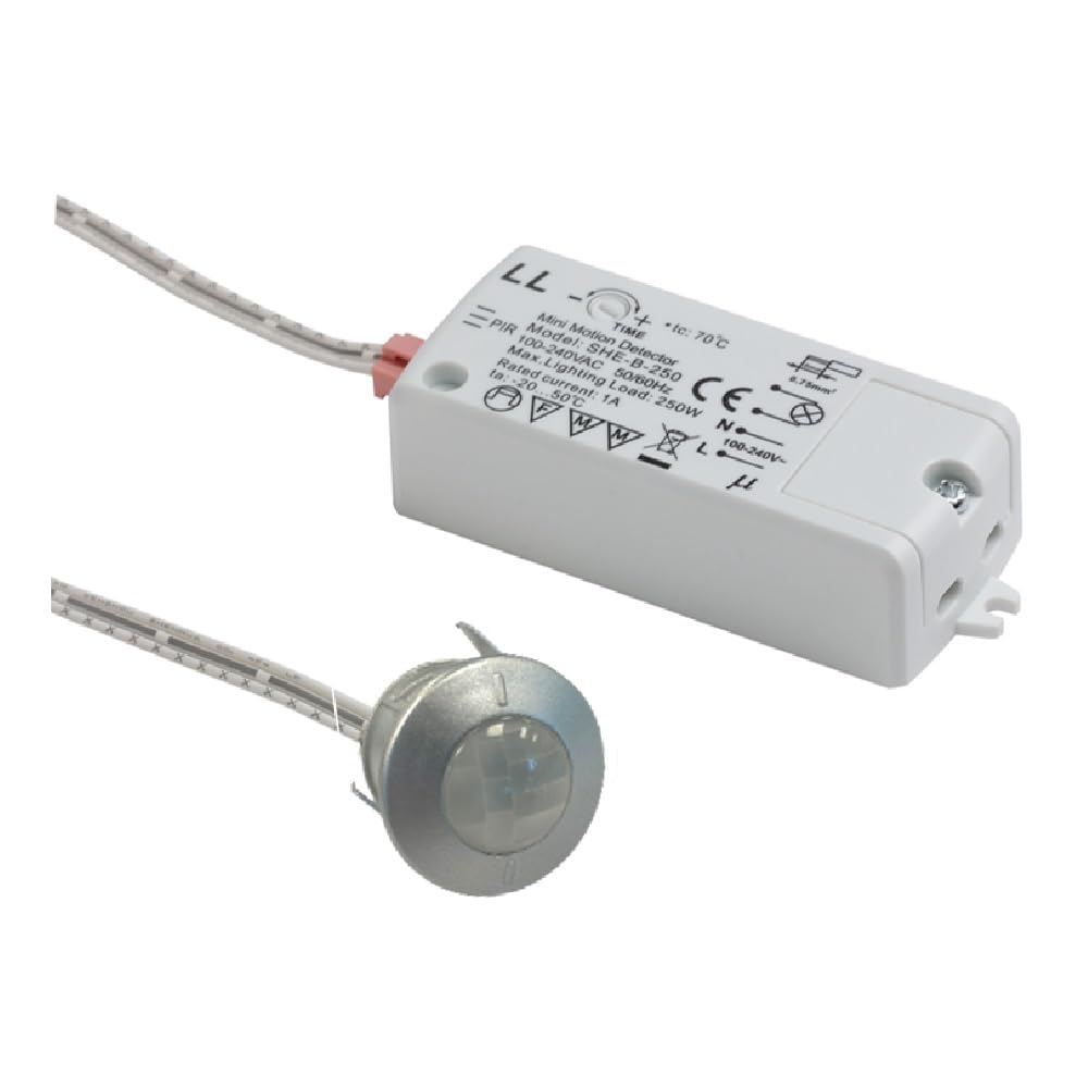 Britalia Silver Round Fascia Pir Sensor Switch | Head Diameter 24.3Mm | 240 Volts | 250W Max Load | Adjustable Time Delay | 2.5M Range | 1.5M Cable