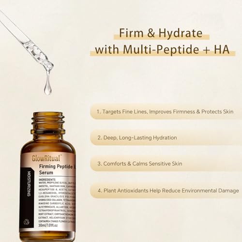 GlowRitual Firming Peptide Lifting Serum, Multi-Peptide Collagen Serum for Face, Daily Anti-Aging Serum to Smooth Fine Lines, Lightweight & Layerable for All Skin Types (1 Pack)