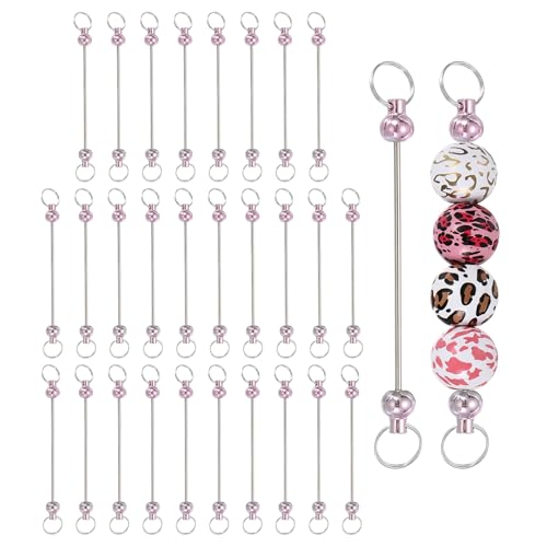 Lot de 30 porte-clés à perles vierges roses pour la création de bijoux DIY