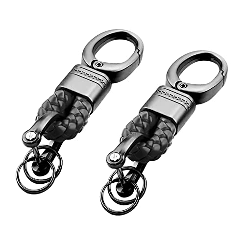 Car Key Fob Keychains Holder Clip With Detachable Valet Key Ring & Anti-Lost D-Ring For Men And Women,360 Degree Rotatable, With Screwdriver,Black And Black,2 Pack (Black) #TOP26