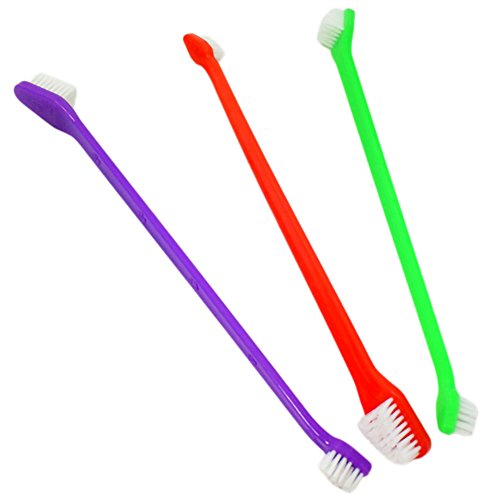 Wicemoon Lot de 3 brosses à dents à double extrémité pour animal domestique - Brosse à dents saine - Outil de toilettage pour chien et chat Cover