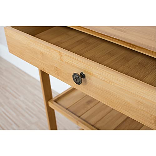 Wogqx 3 Tier Bamboo Kitchen Island Serving Cart Utility Trolley, Rolling Storage Cart Racks, Home Bar Storage Shelf, 1 Storage Drawers,C #TOP5