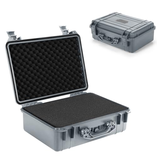 Image of HOMFME Waterproof Hard Case, Portable Tool Box with Customized Foam and Dual Padlock Holes, Protective Camera Case Tool Organizer for Electronics Drones Firearms Lens (Grey, 18 Inch, 45x34x18cm)