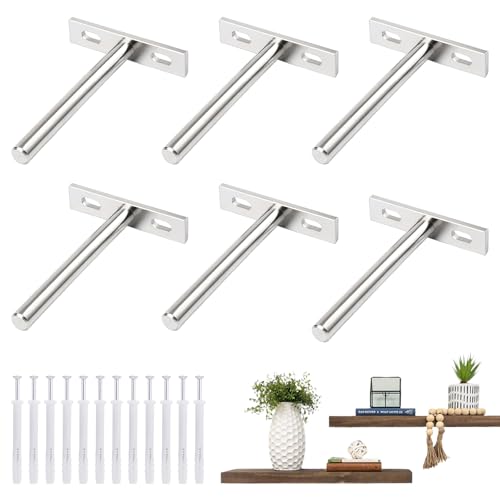 6 unidades de soportes invisibles para estanterías, 100 mm, hierro niquelado, soporte para estantería, resistente, soporte para estantería, soporte con tornillos para montaje en pared, muebles de